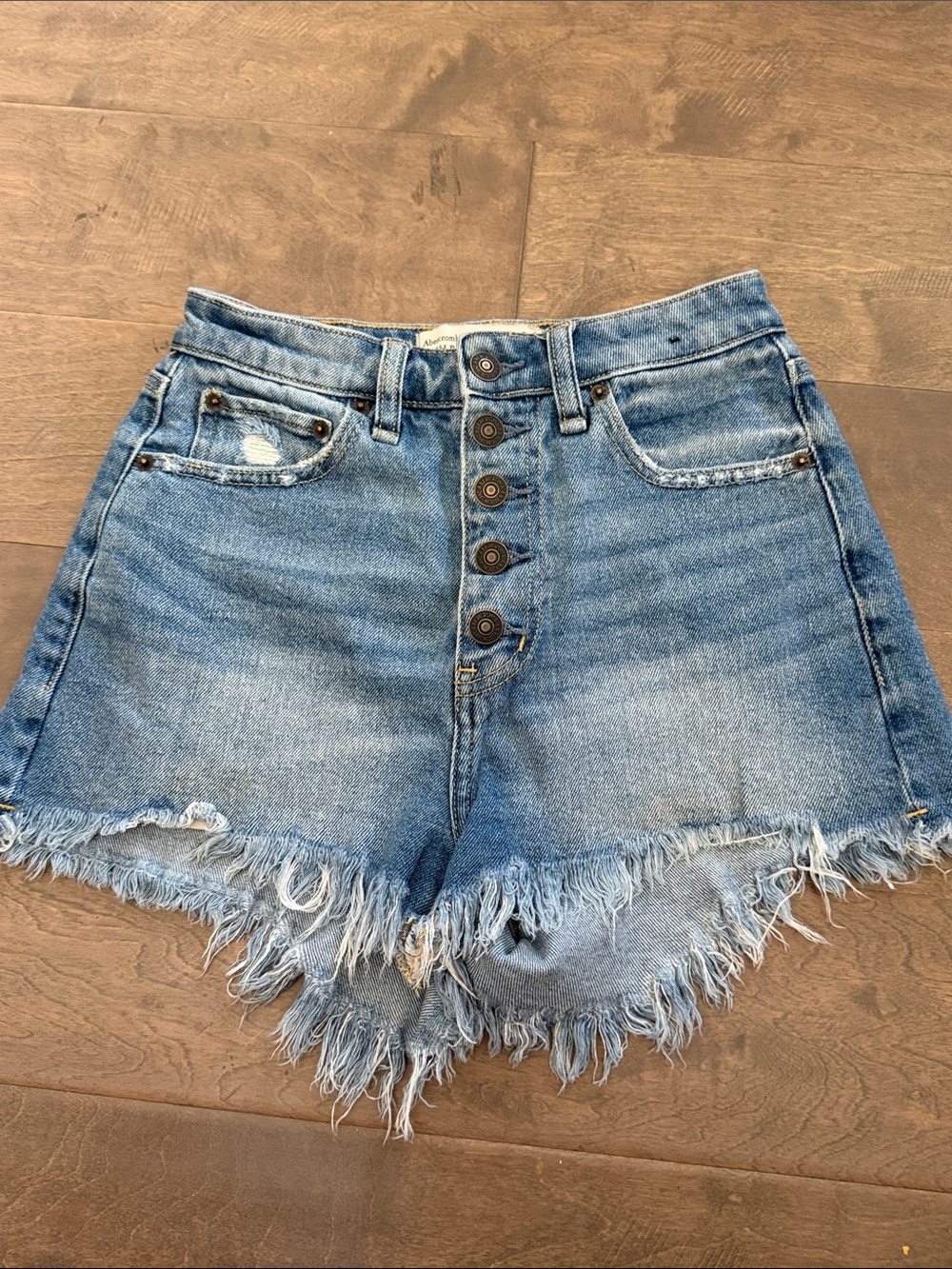 Abercrombie & Fitch Light Blue Button-Front Frayed Denim Shorts